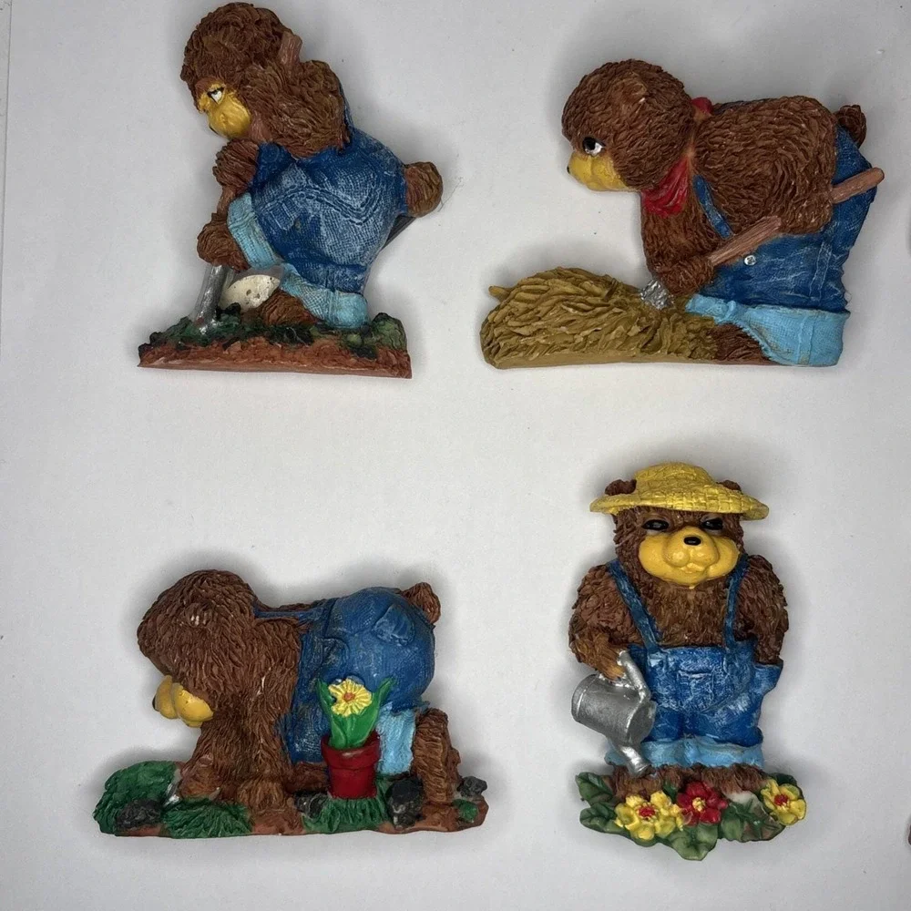 6 Vintage Resin Gardening Bear Magnets